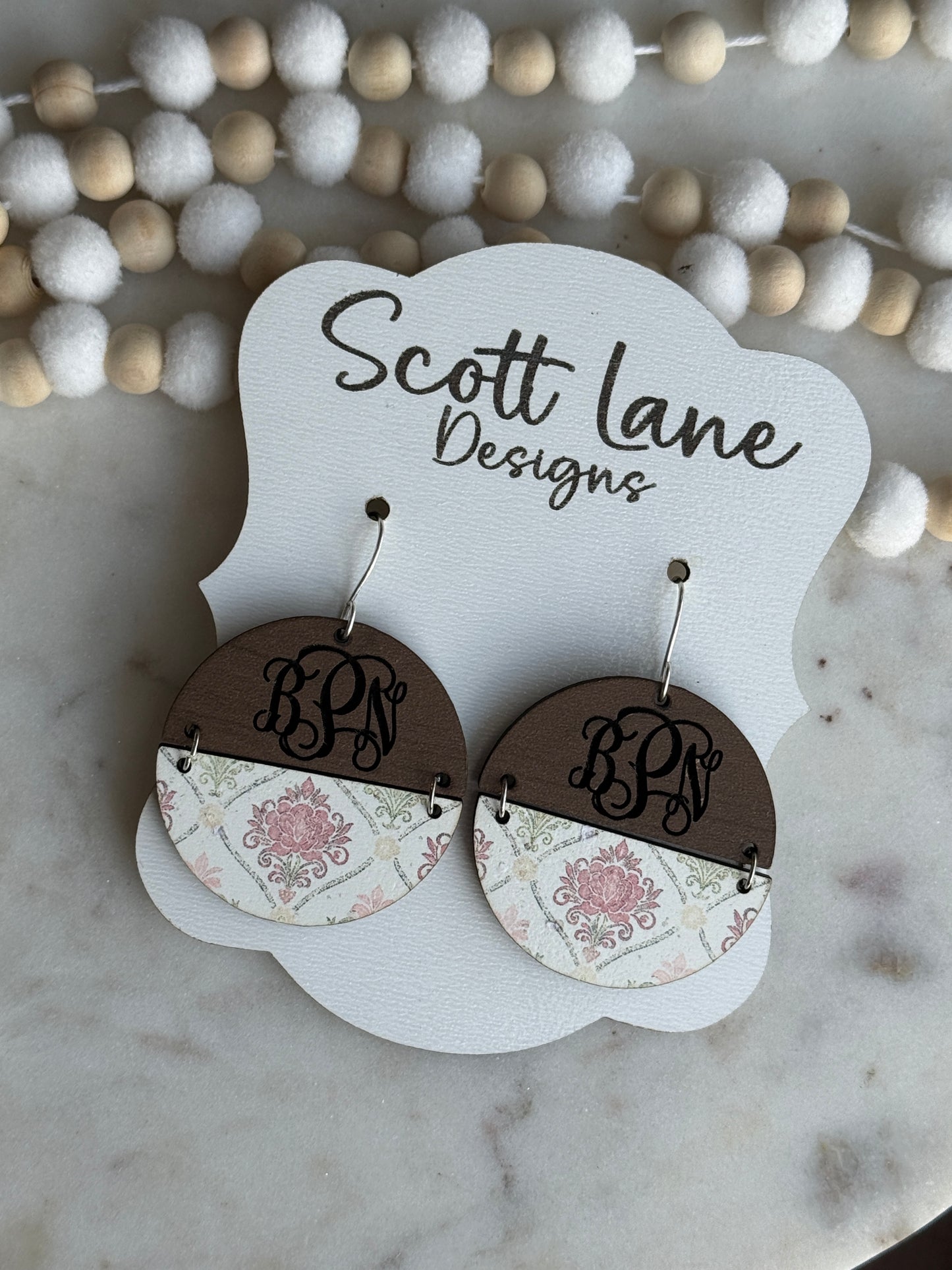 Personalized Monogram Wood Earrings