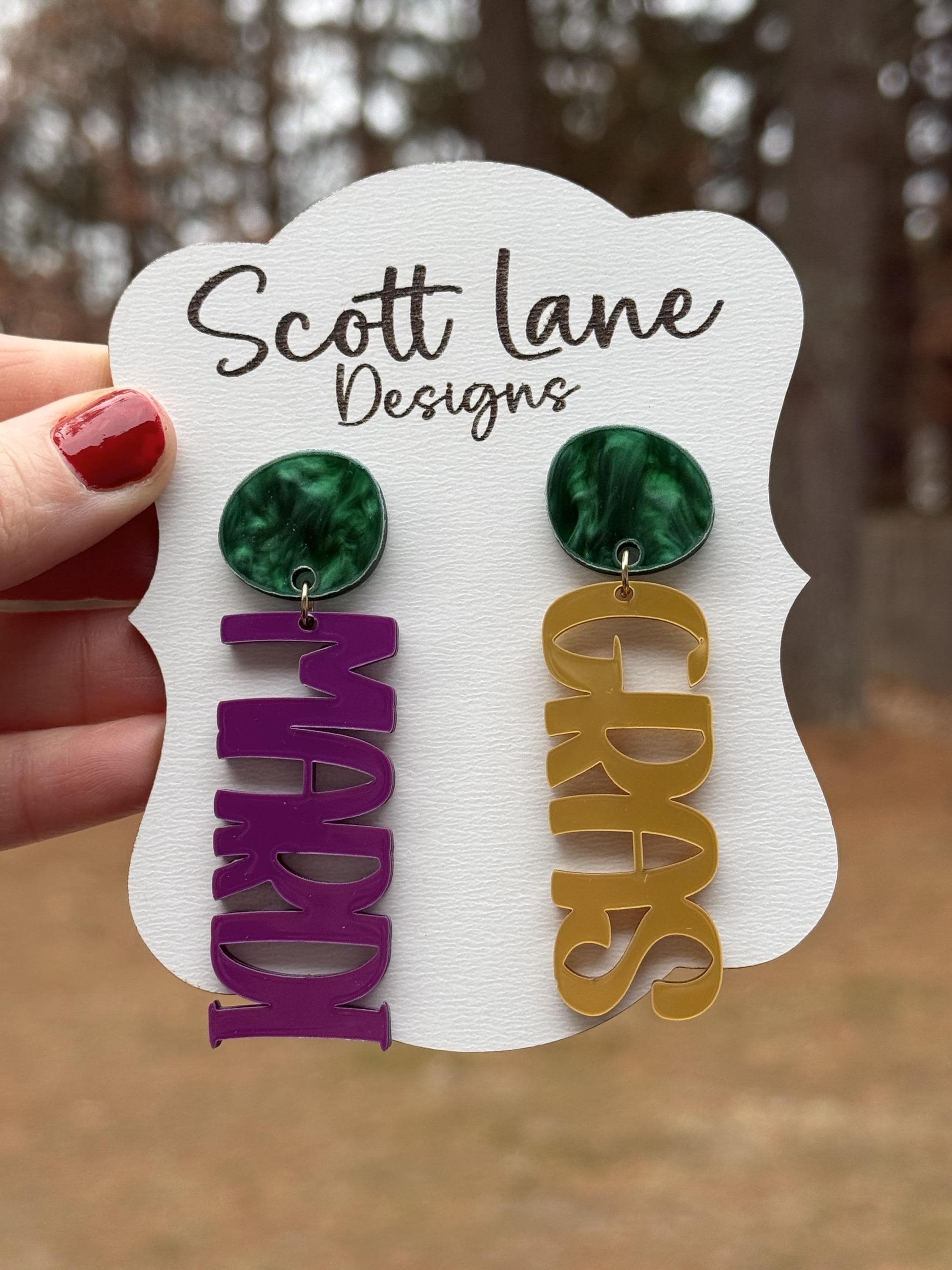 Mardi Gras Word Earrings