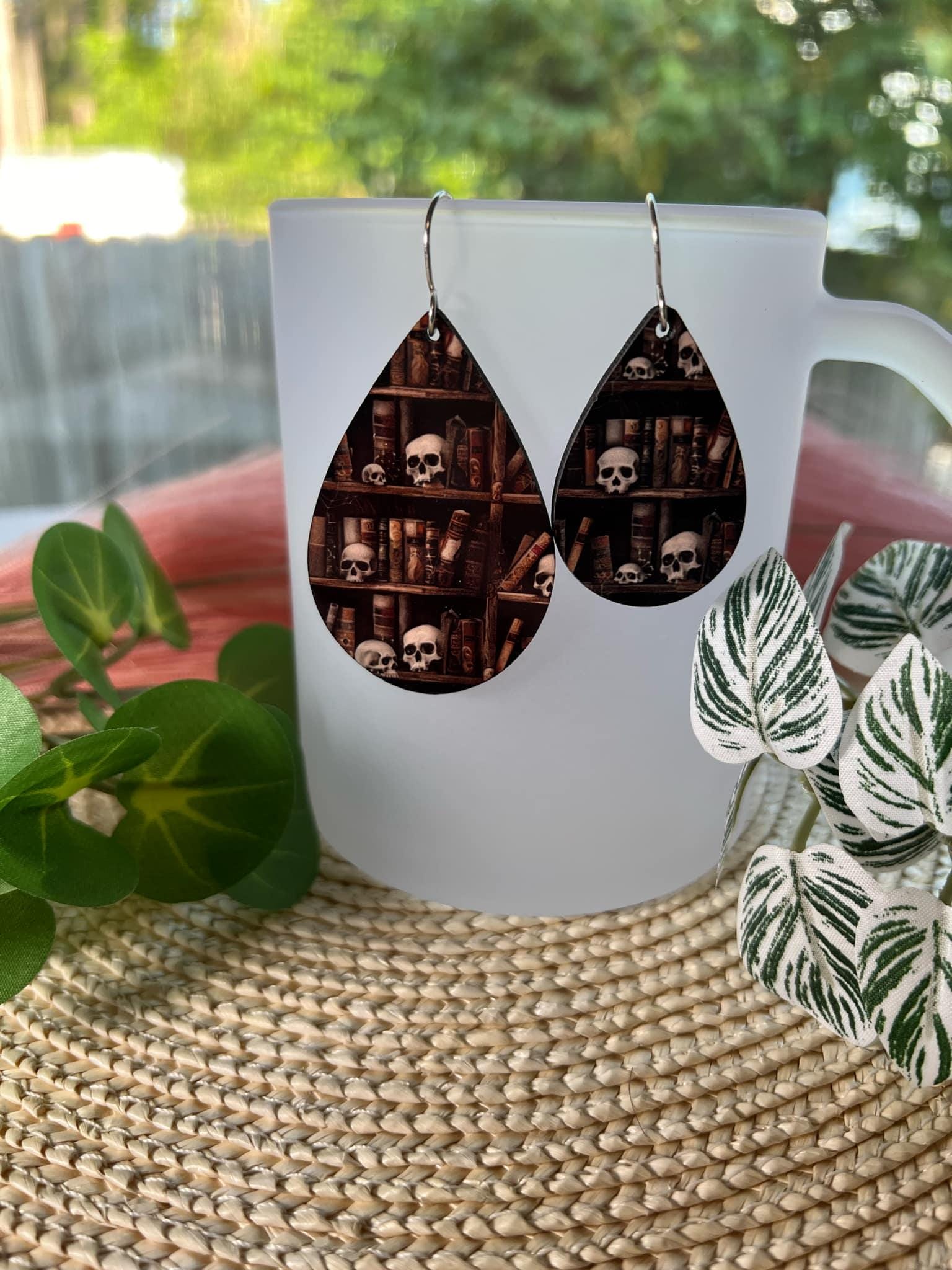 Books & Skulls Teardrop Earrings