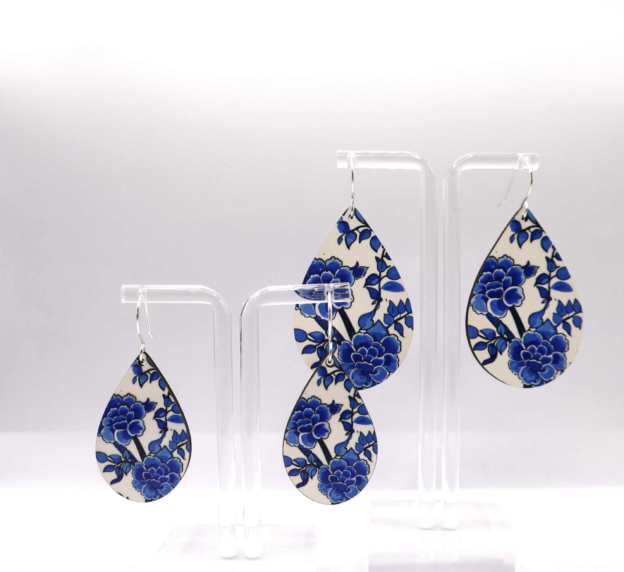 Blue Floral Teardrop Earrings