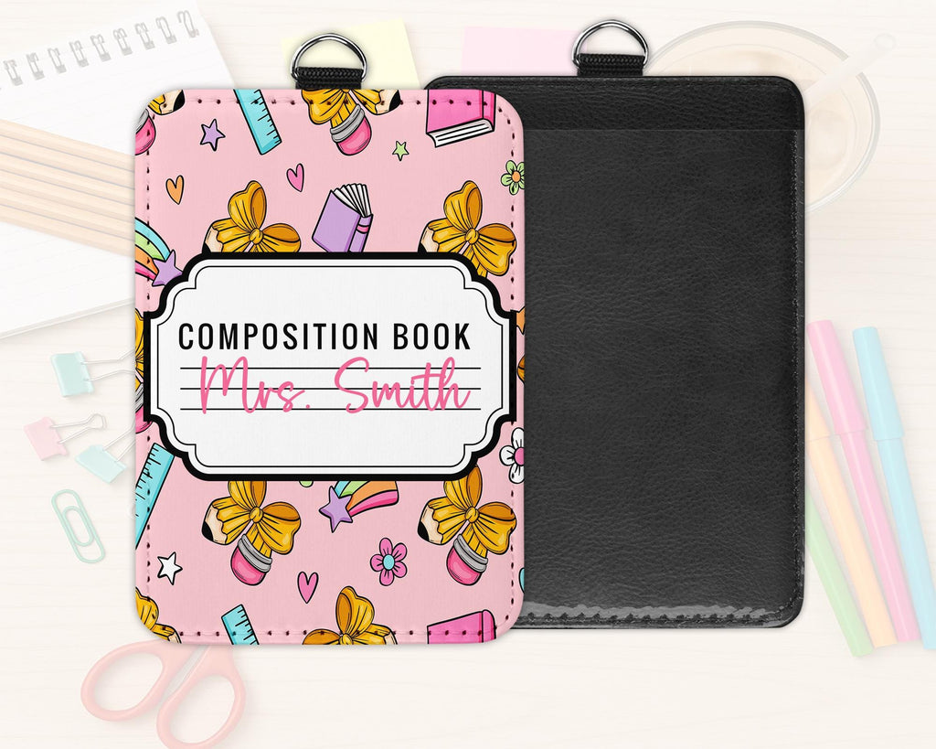 Personalized Teacher ID Badge Holder: Preppy Pencil Design