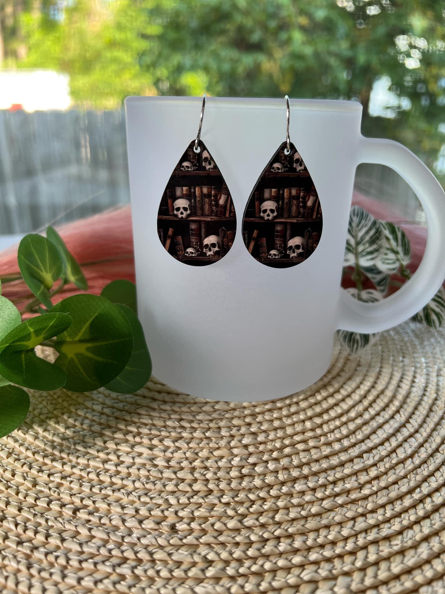 Books & Skulls Teardrop Earrings
