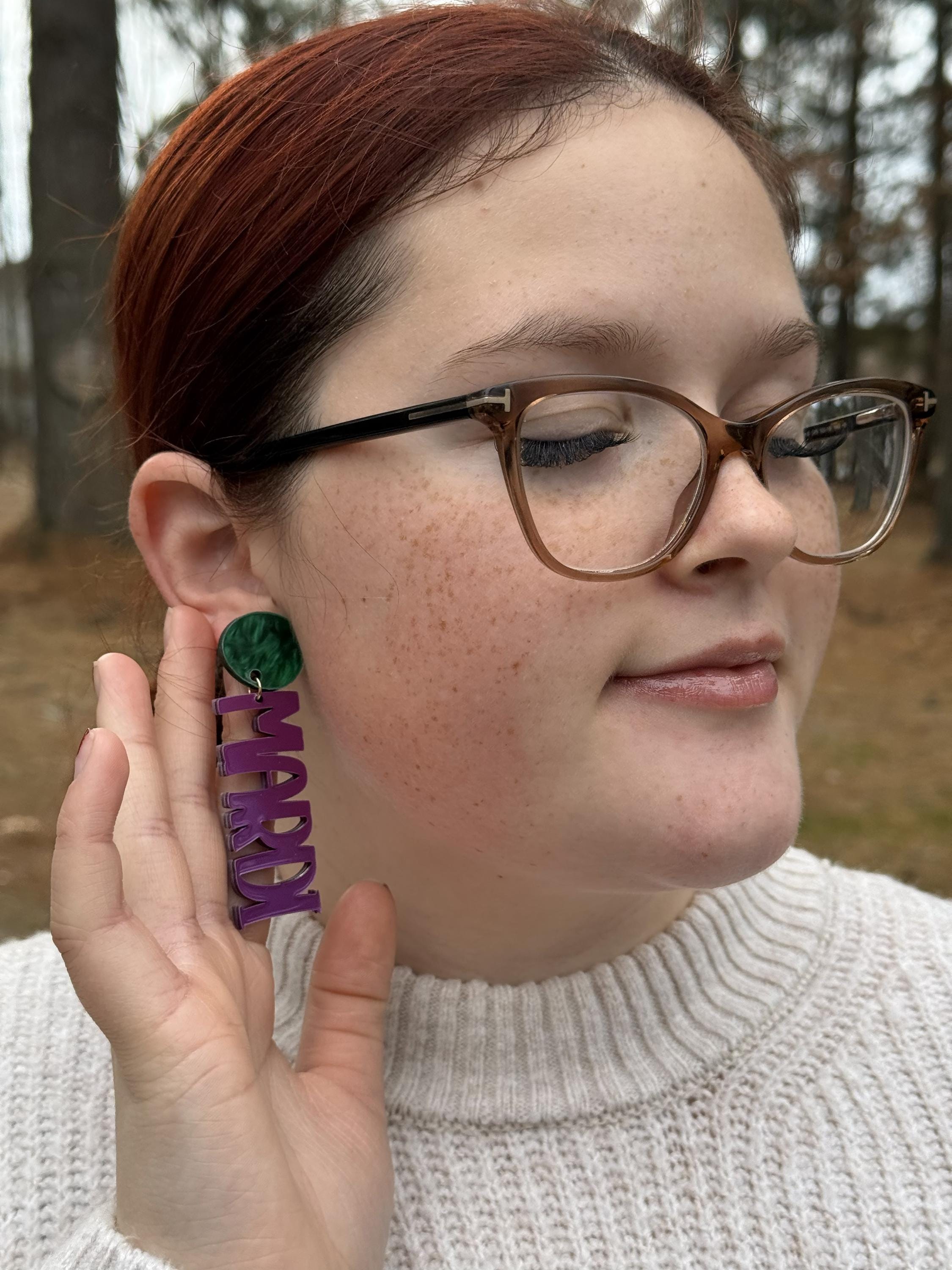 Mardi Gras Word Earrings