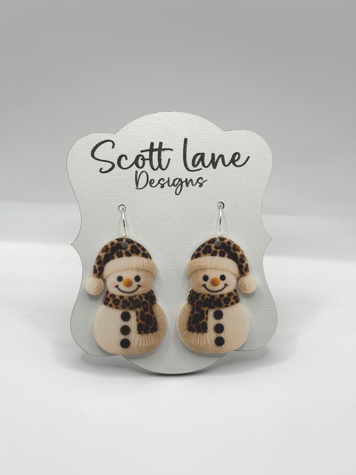 Leopard Print Snowman Christmas Earrings
