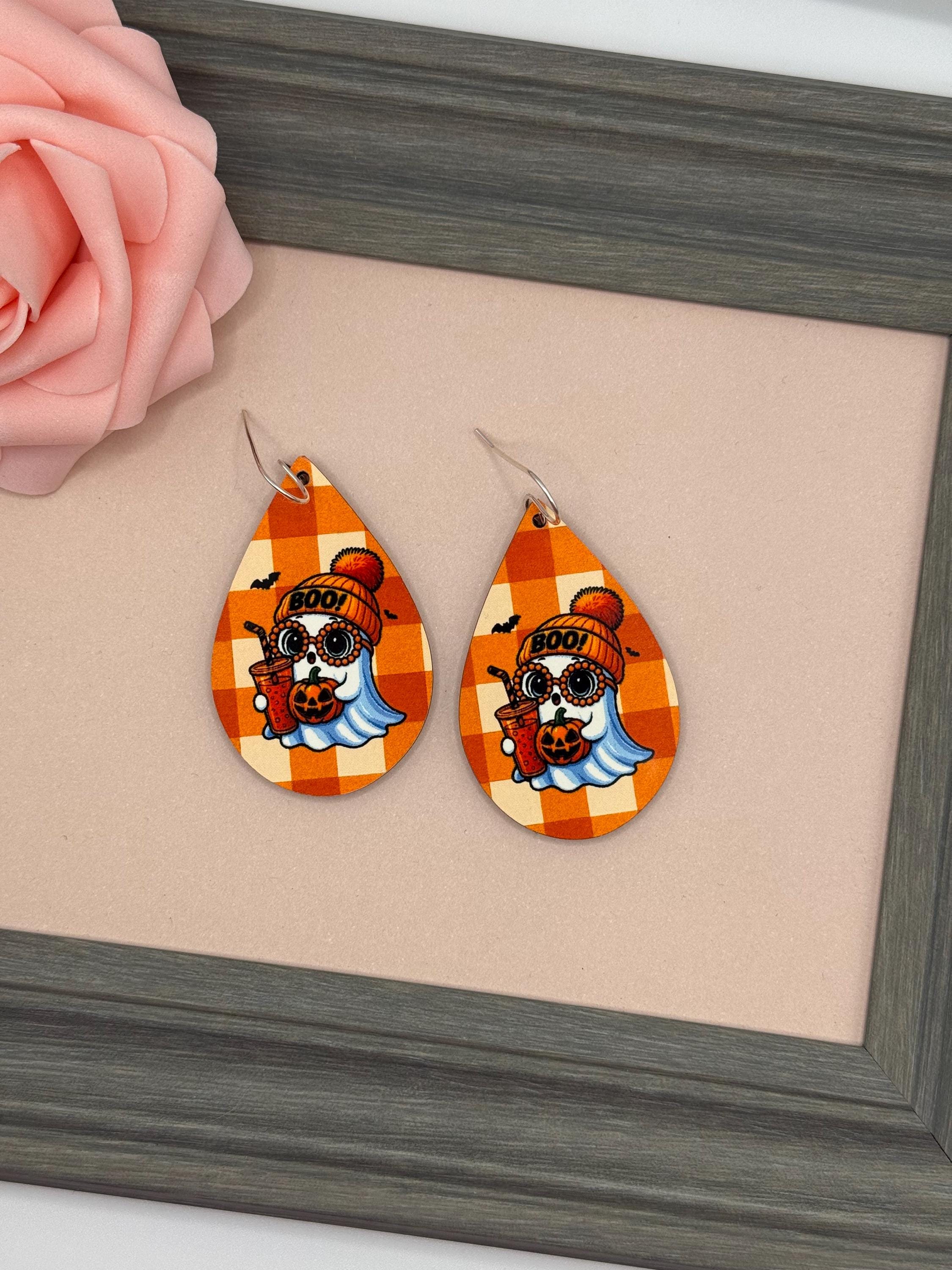 Coffee Ghost Teardrop Dangle Earrings