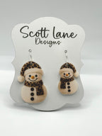 Leopard Print Snowman Christmas Earrings