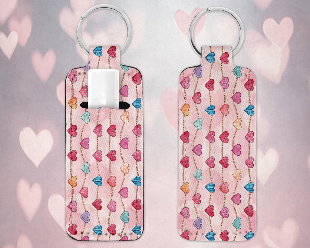 String of Hearts Valentine’s Day Lip Balm Holder Keychain