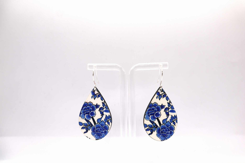 Blue Floral Teardrop Earrings