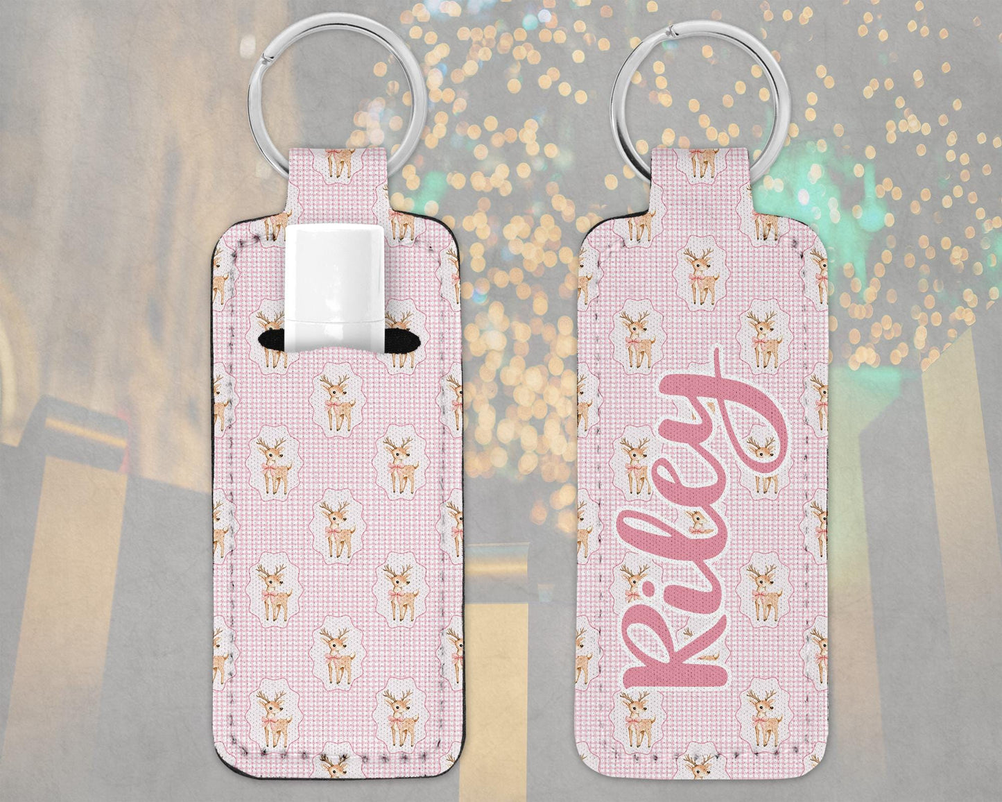 Personalized Girly Reindeer Lip Balm Keychain