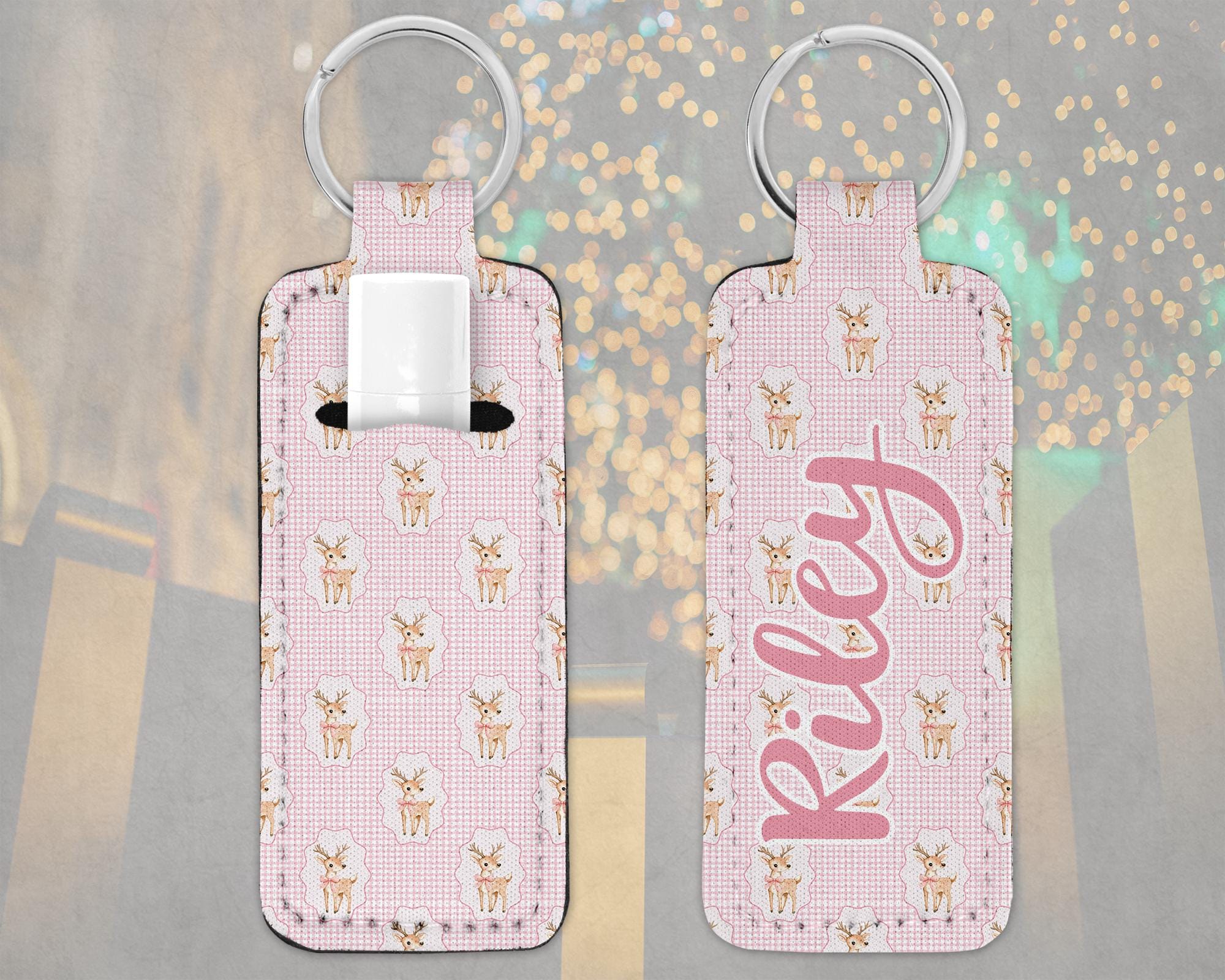 Personalized Girly Reindeer Lip Balm Keychain