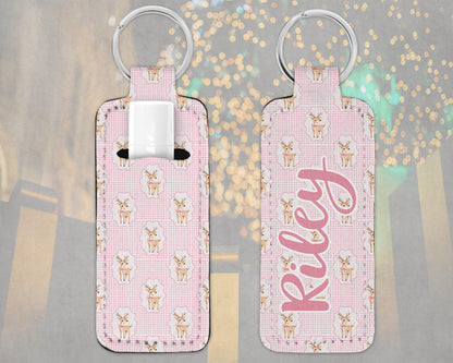 Personalized Girly Reindeer Lip Balm Keychain
