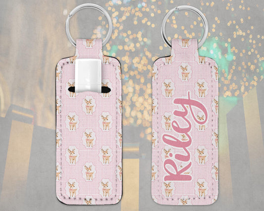 Personalized Girly Reindeer Lip Balm Keychain