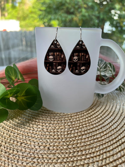 Books and Skulls Teardrop Earrings