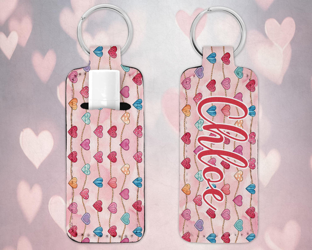 String of Hearts Valentine’s Day Lip Balm Holder Keychain