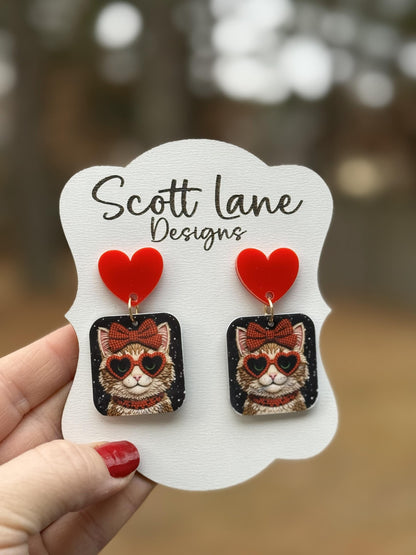 Cool Kitty Valentine's Day Hearts Earrings2