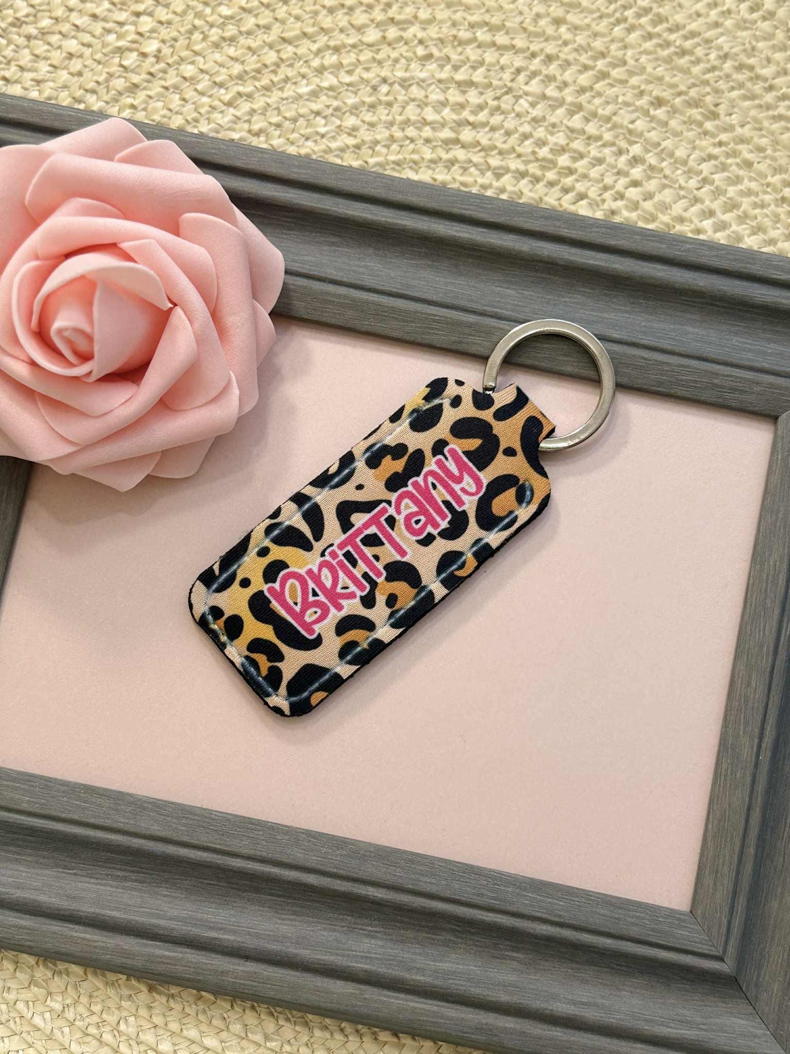 Personalized Leopard Print Lip Balm Keychain