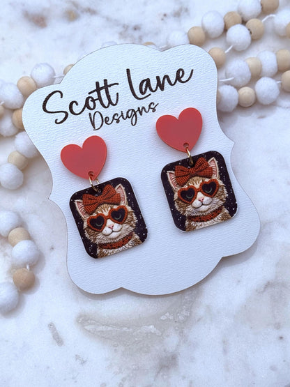 Cool Kitty Valentine's Day Hearts Earrings2