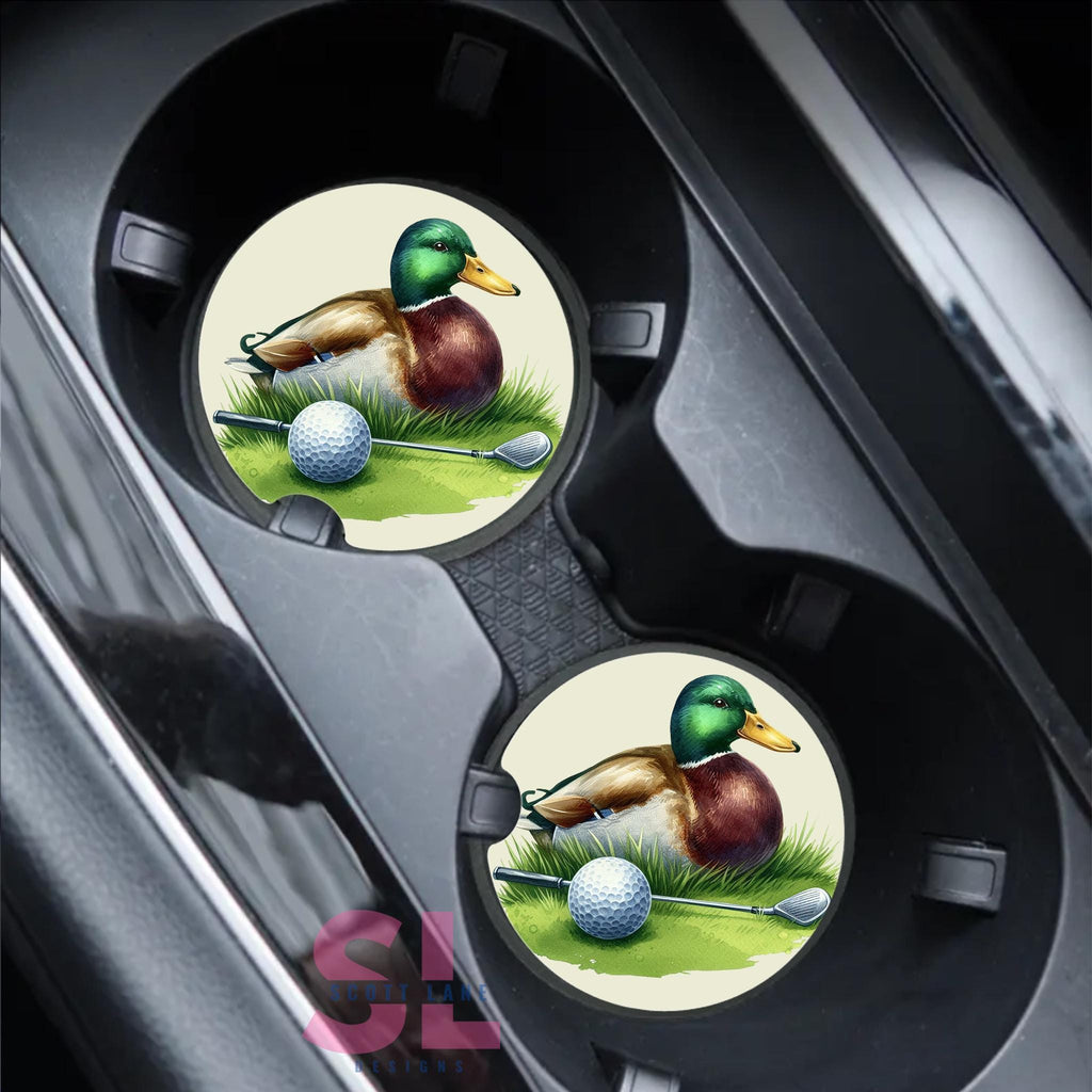 Golfing Mallard Car Coasters