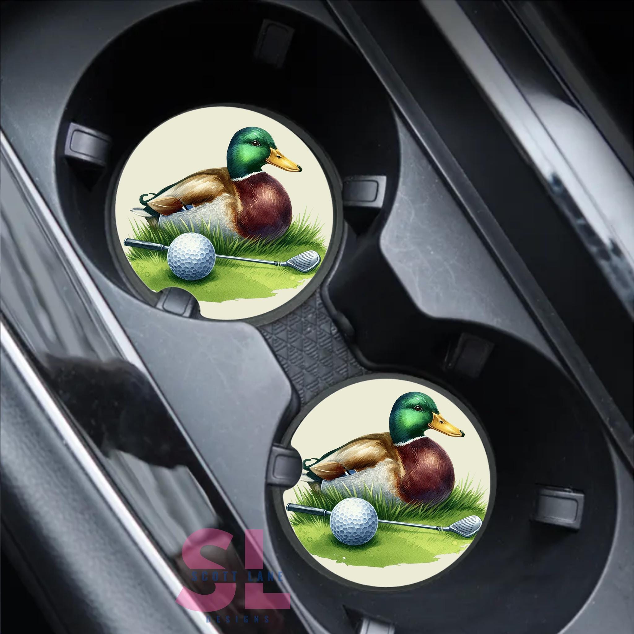 Golfing Mallard Car Coasters