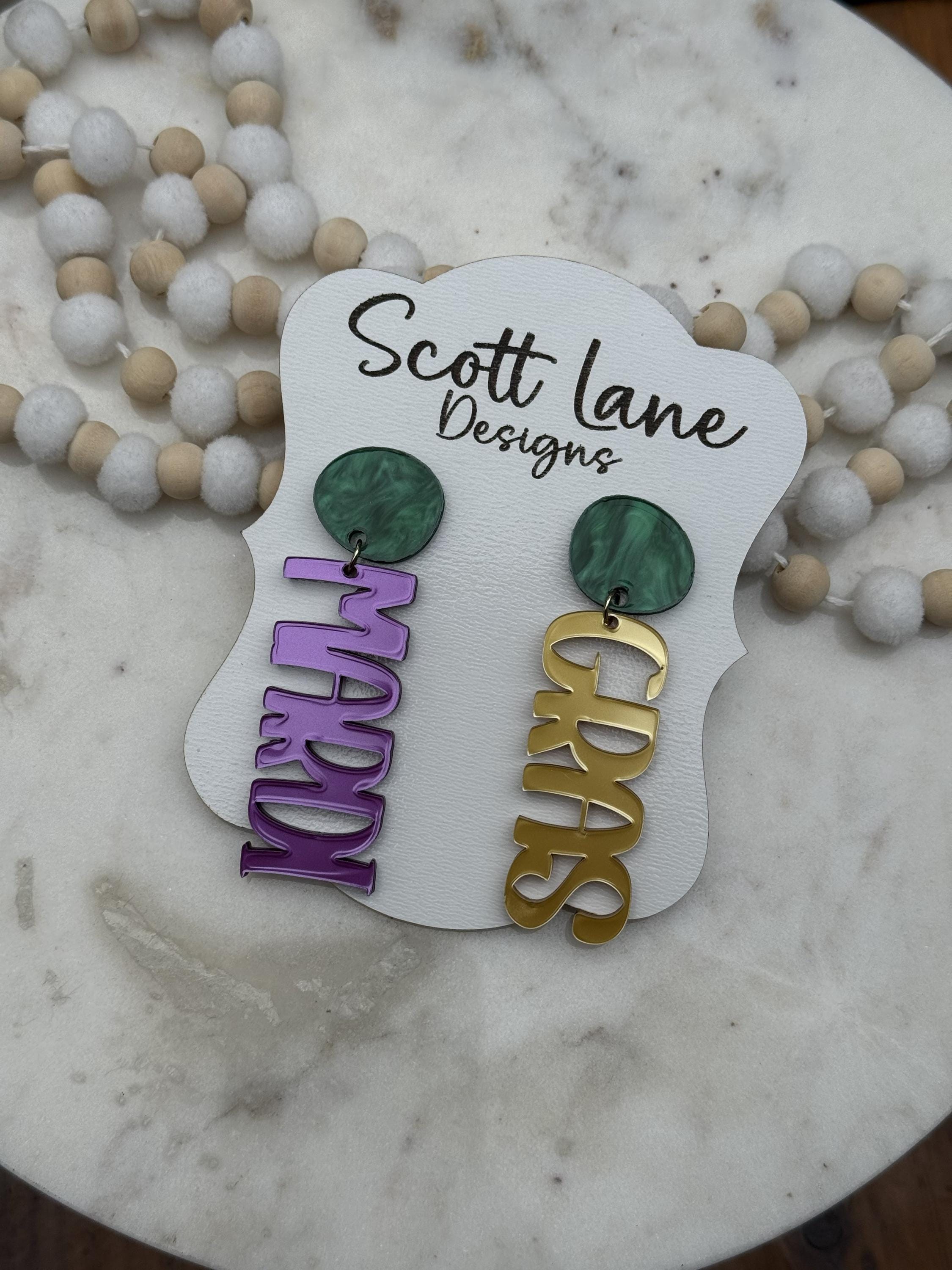 Mardi Gras Word Earrings