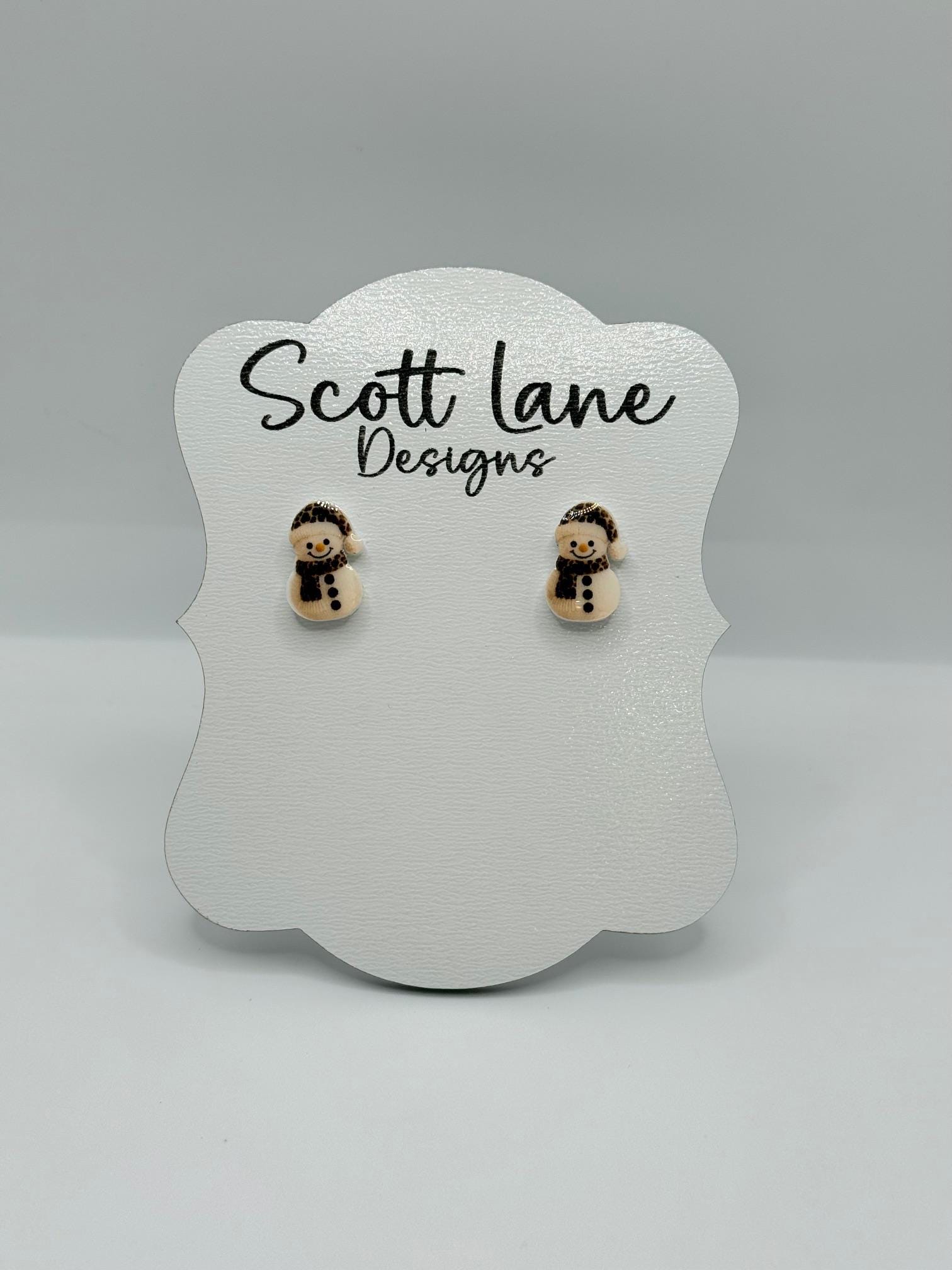 Mini Leopard Print Snowman Christmas Earrings