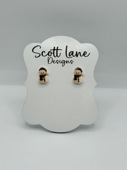 Mini Leopard Print Snowman Christmas Earrings
