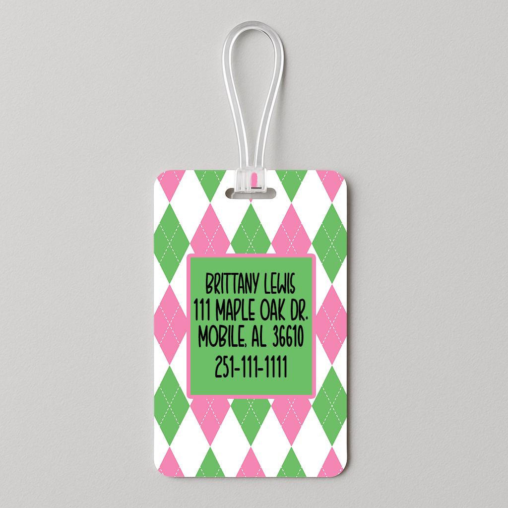 Personalized Argyle Floral Bow Golf Ball Bag Tag