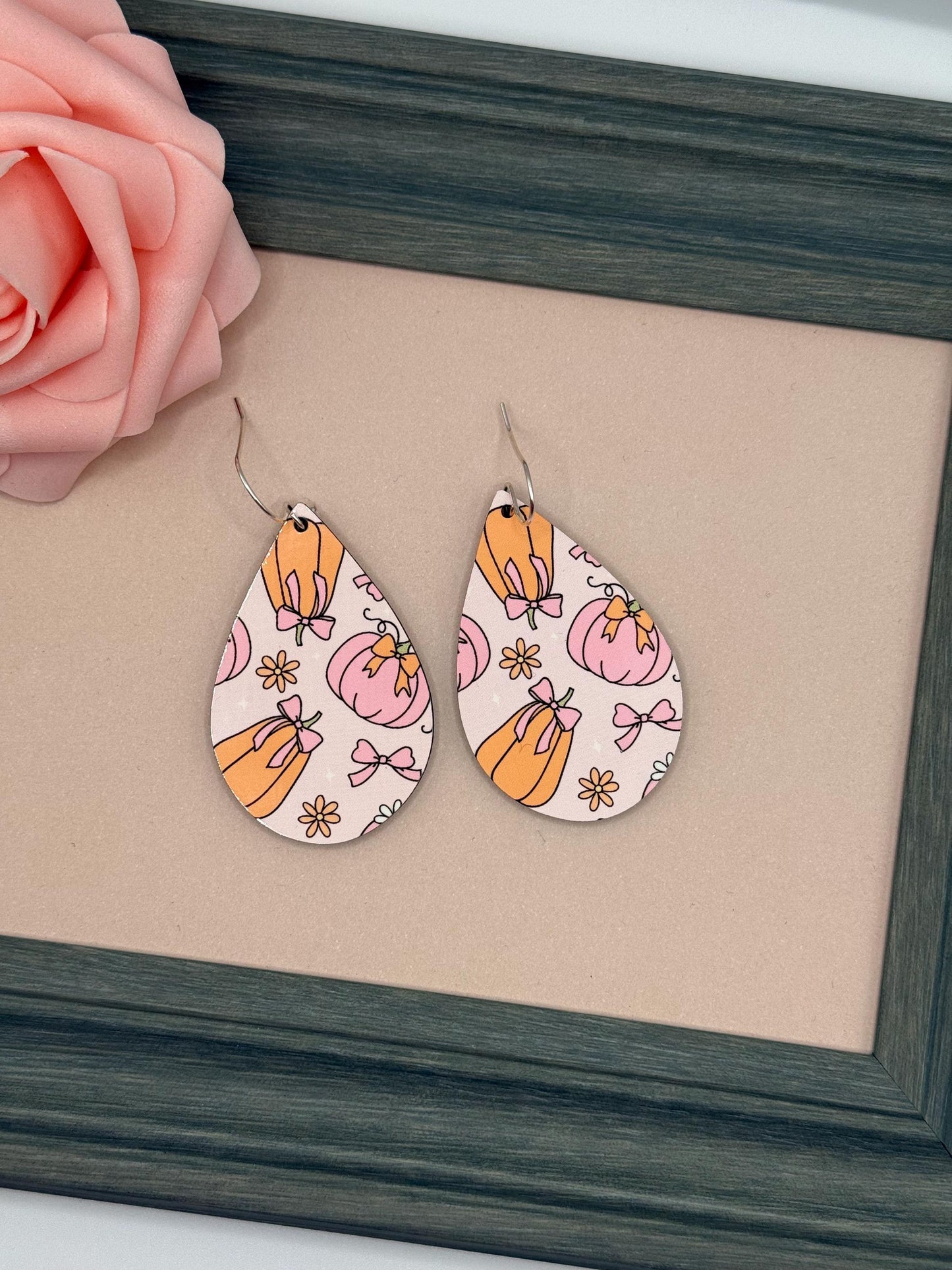 Pumpkin & Bow Dangle Earrings