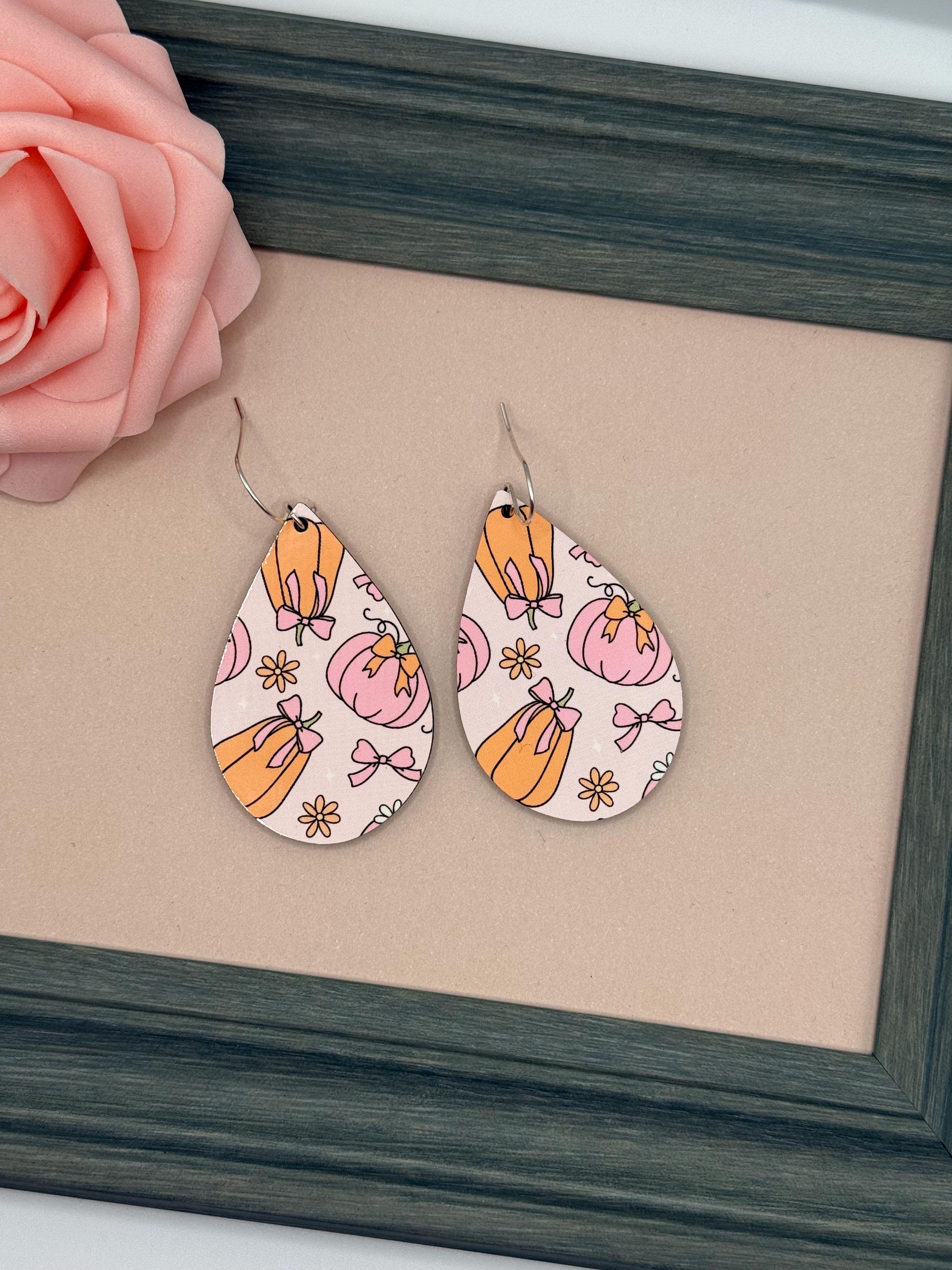 Pumpkin & Bow Teardrop Dangle Earrings