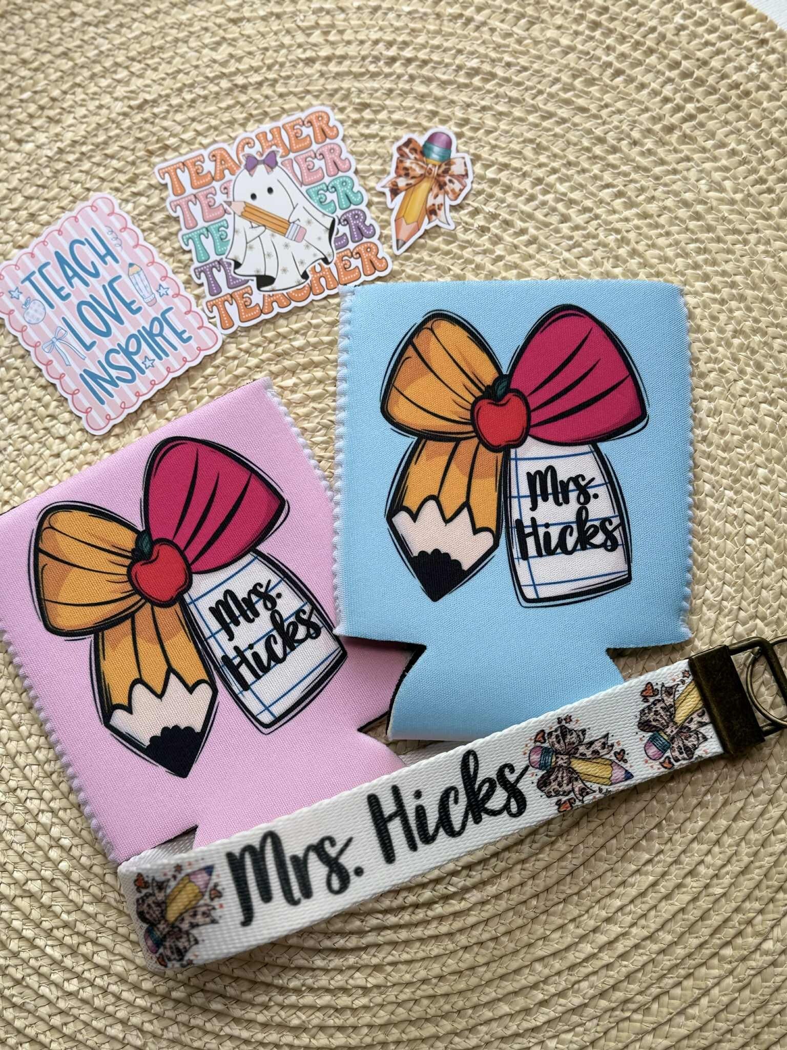 Personalized Pencil Bow Can Cooler