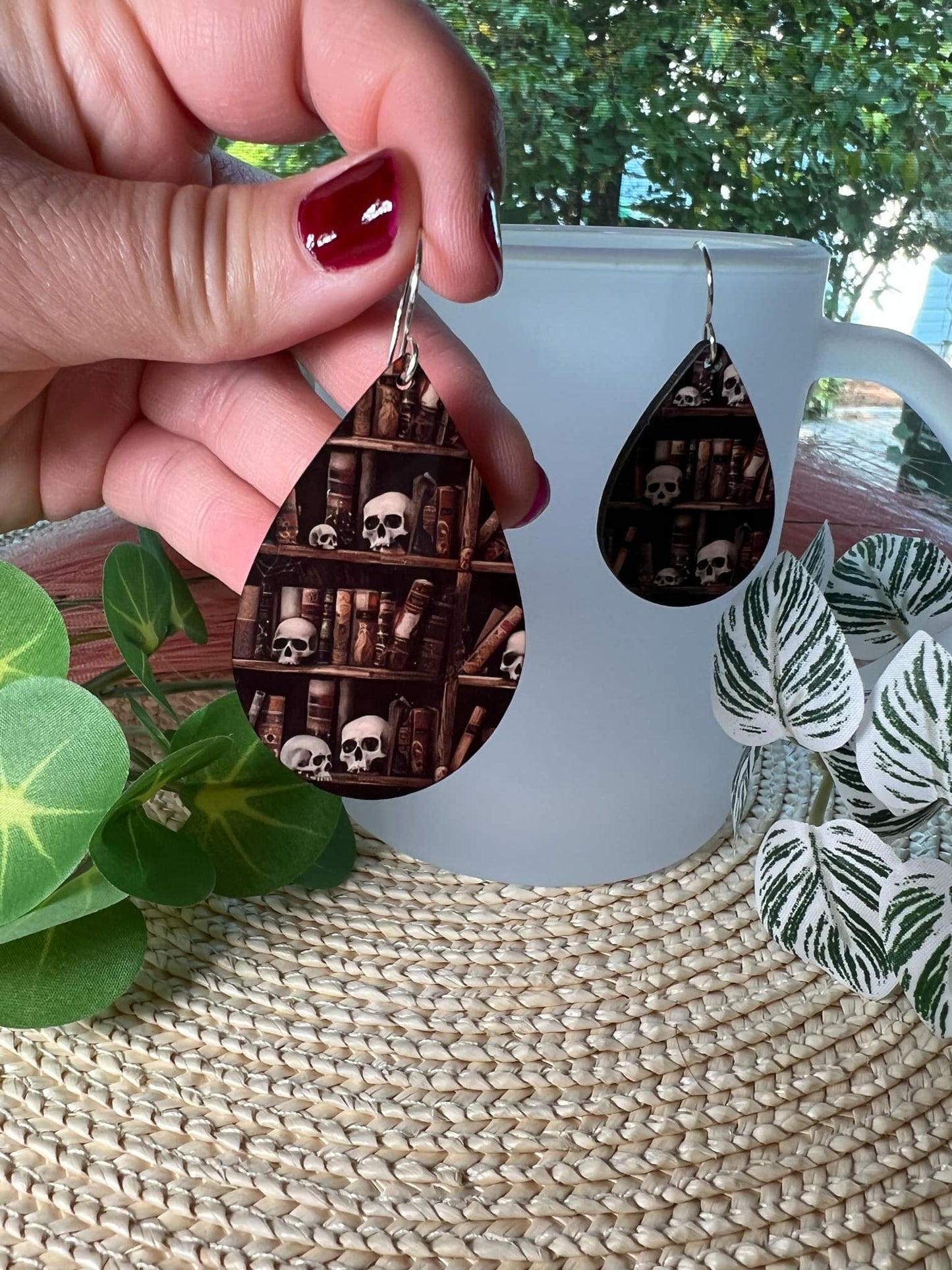 Books and Skulls Teardrop Earrings