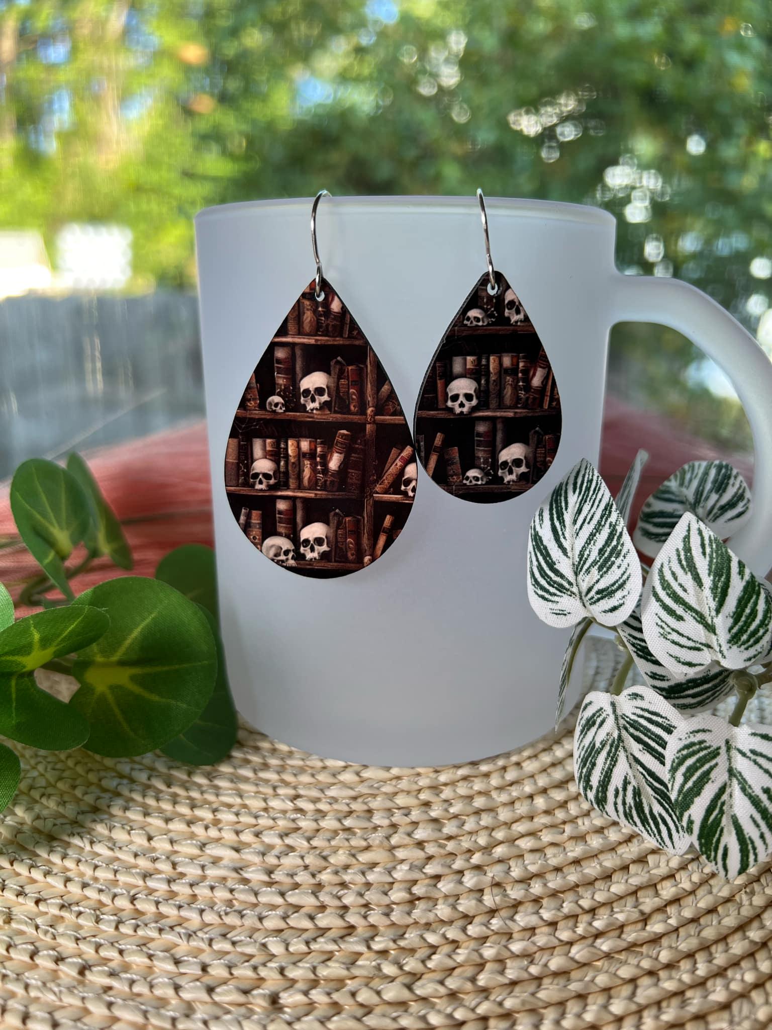 Books & Skulls Teardrop Earrings