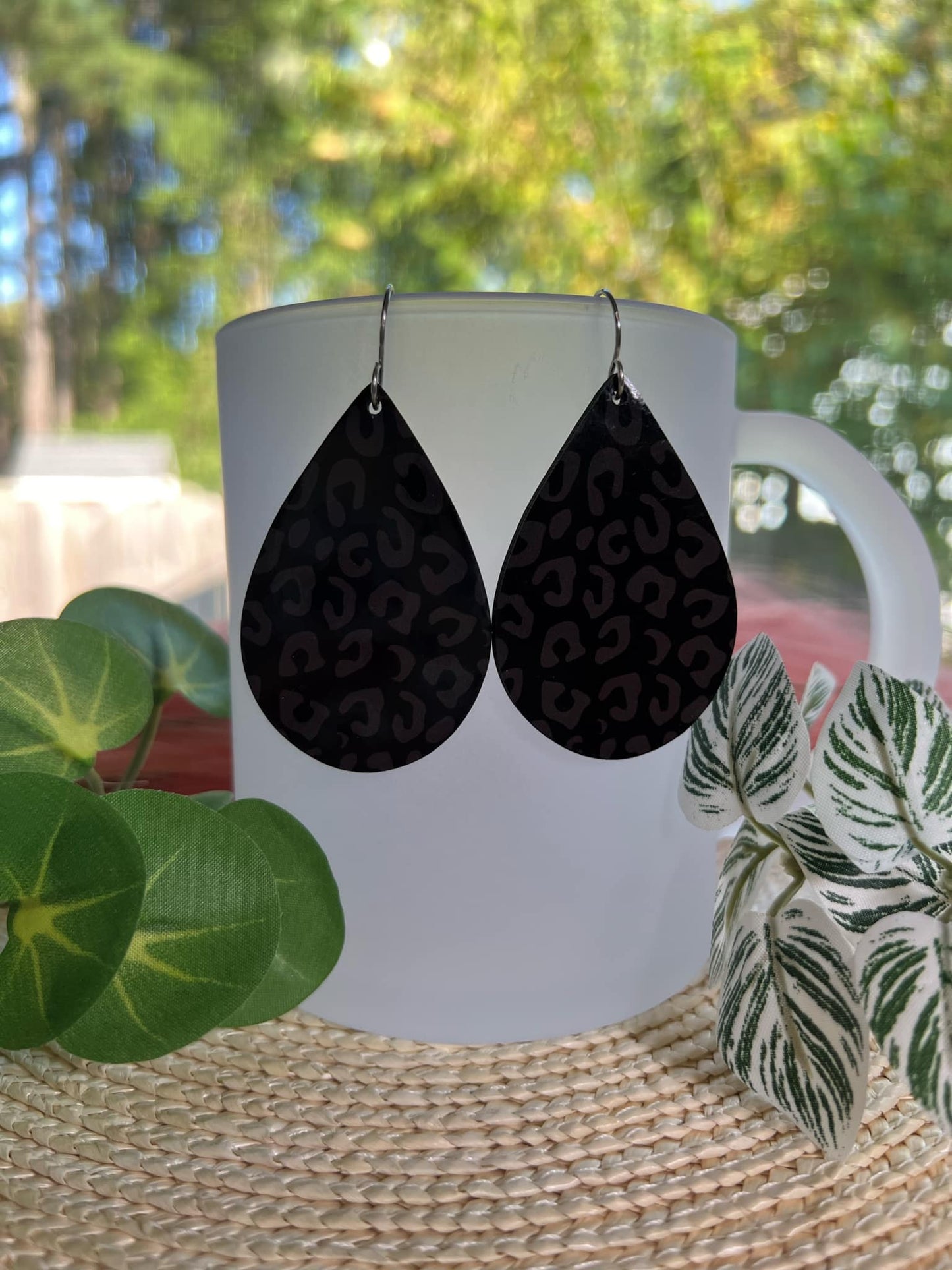 Black on Black Leopard Print Teardrop Earrings