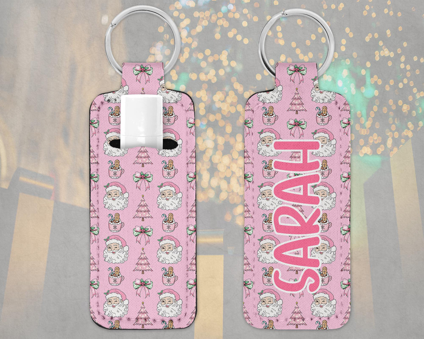 Personalized Preppy Santa Lip Balm Keychain