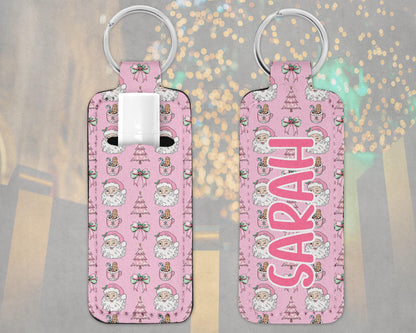 Personalized Preppy Santa Lip Balm Keychain
