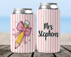 Personalized Pencil Bow Can Cooler