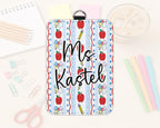 Personalized Teacher ID Badge Holder: Preppy Apple & Pencil Design