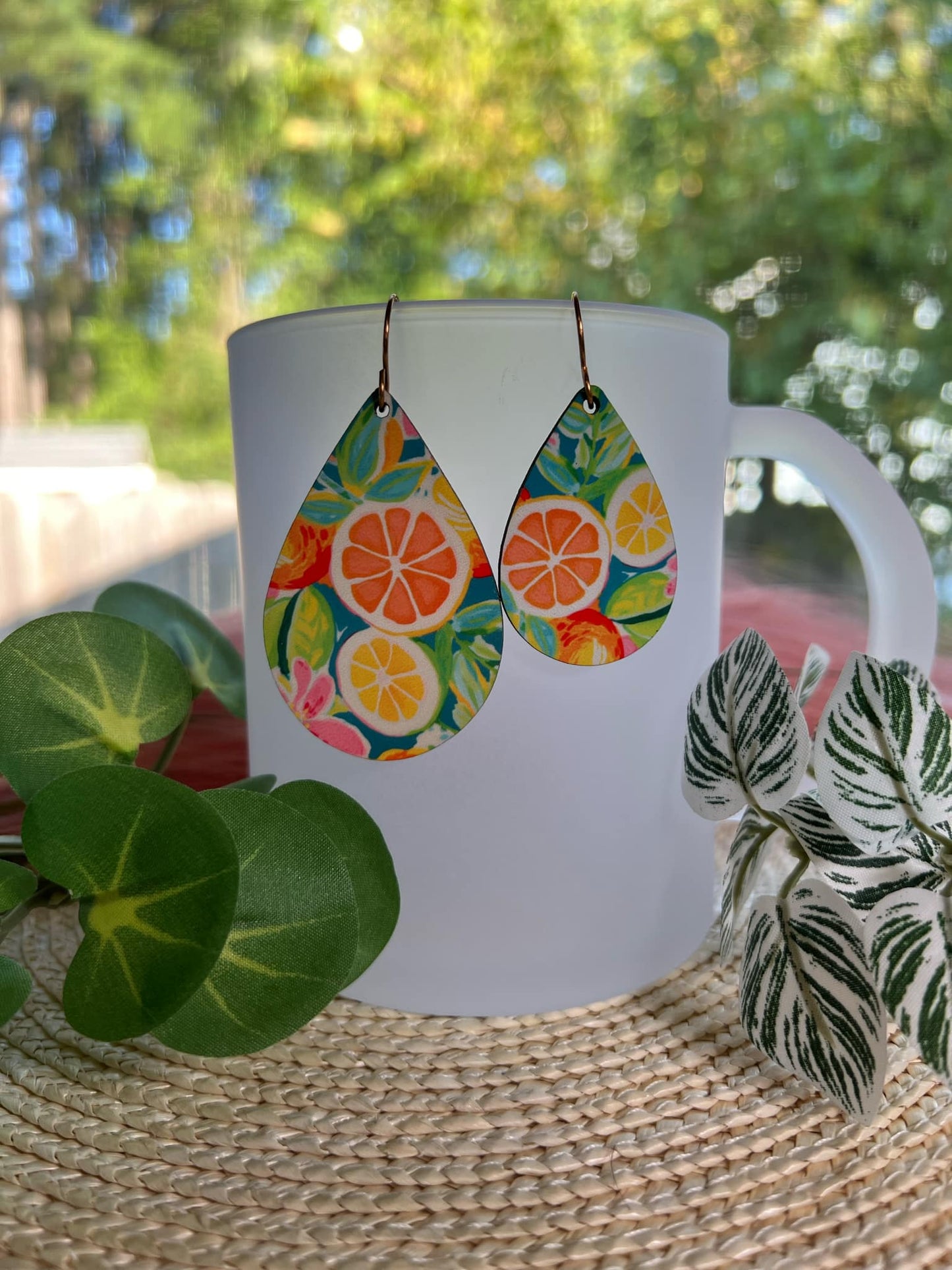 Lemon and Oranges Floral Teardrop Earrings