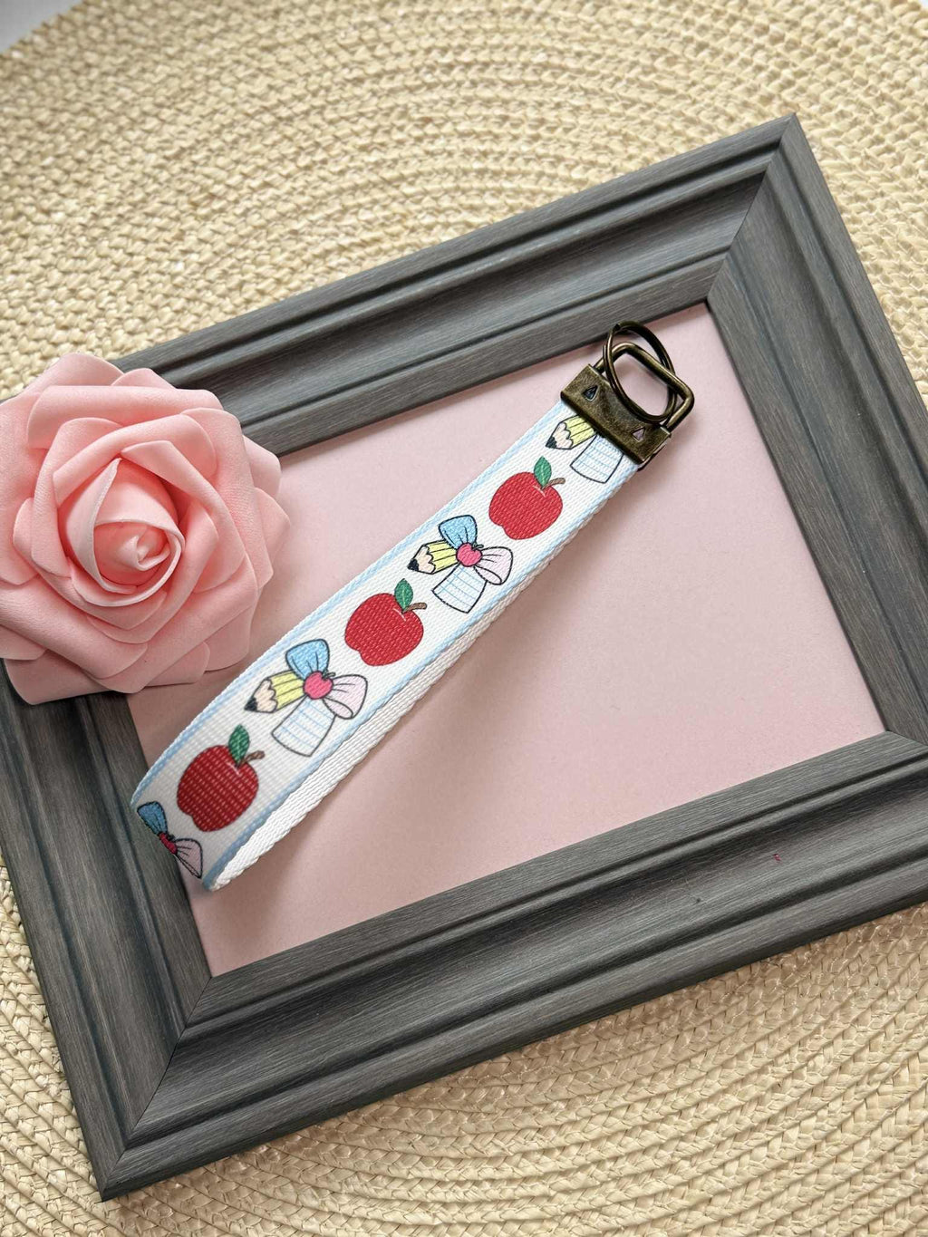 Personalized Apples and Bows Teacher Key Fob Wristlet