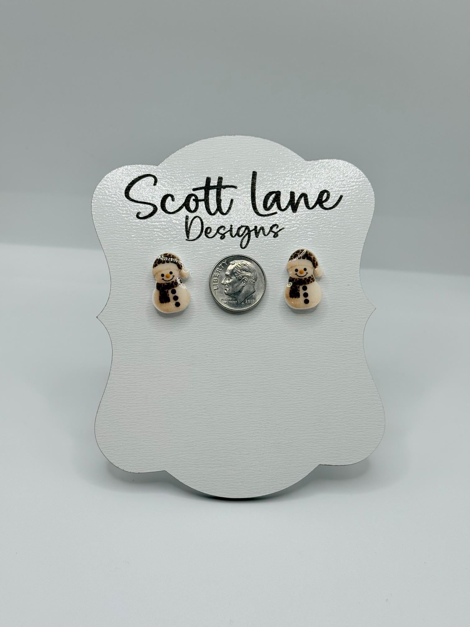 Mini Leopard Print Snowman Christmas Earrings