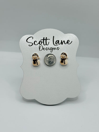 Mini Leopard Print Snowman Christmas Earrings