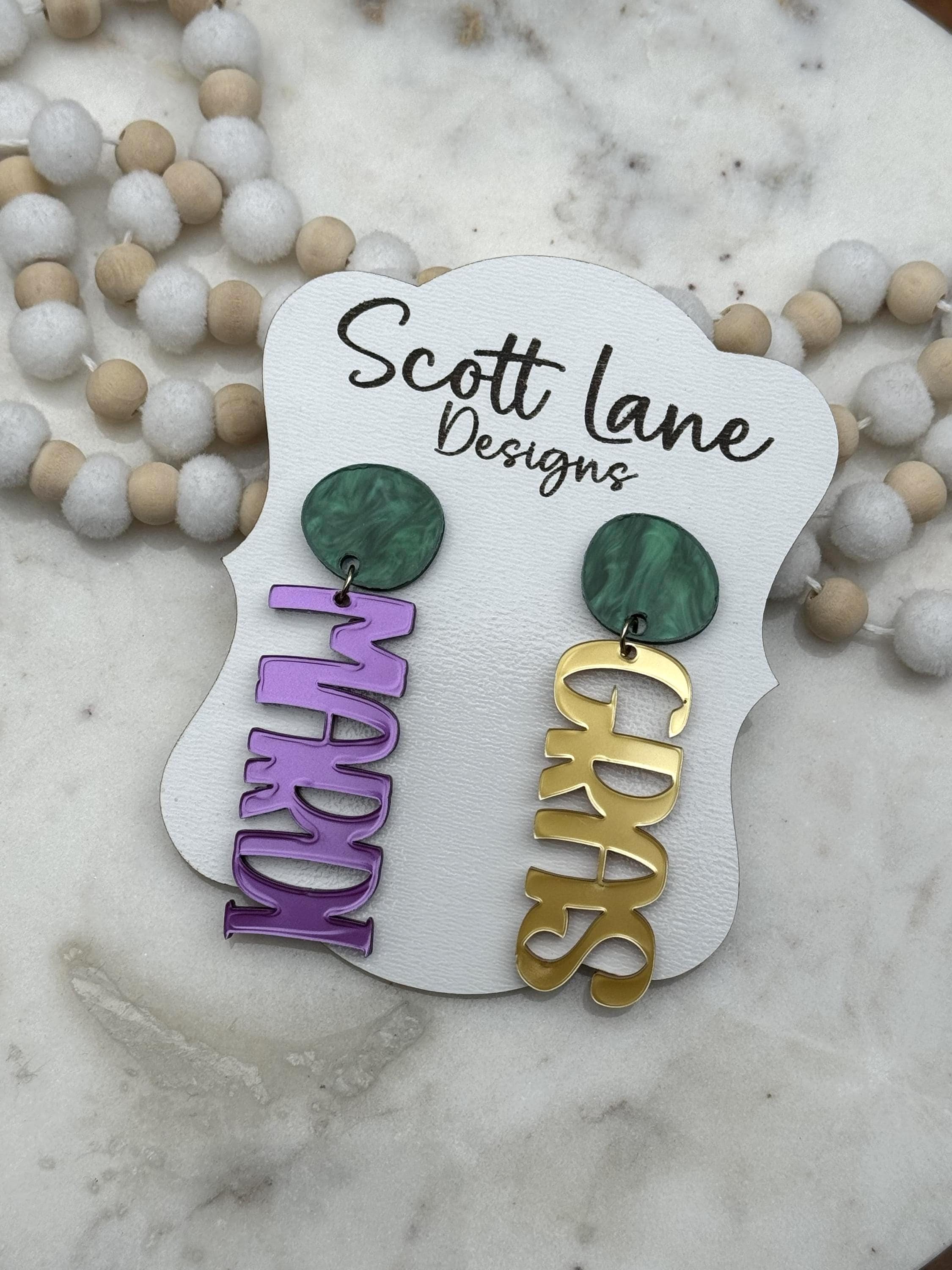 Mardi Gras Word Earrings