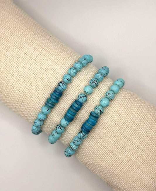Turquoise Glass and Aqua Shell Bracelet
