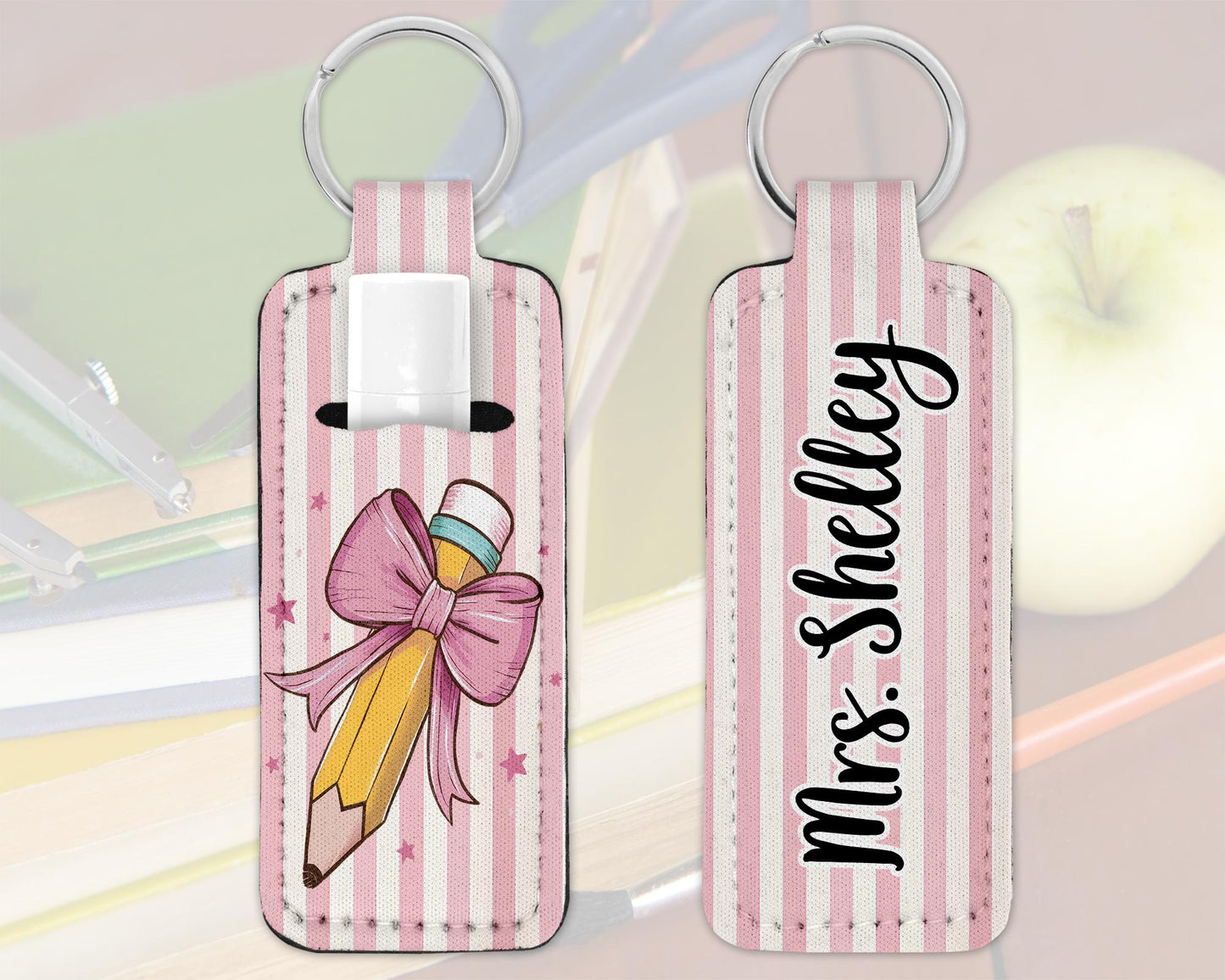 Personalized Preppy Pencil Teacher Lip Balm Keychain