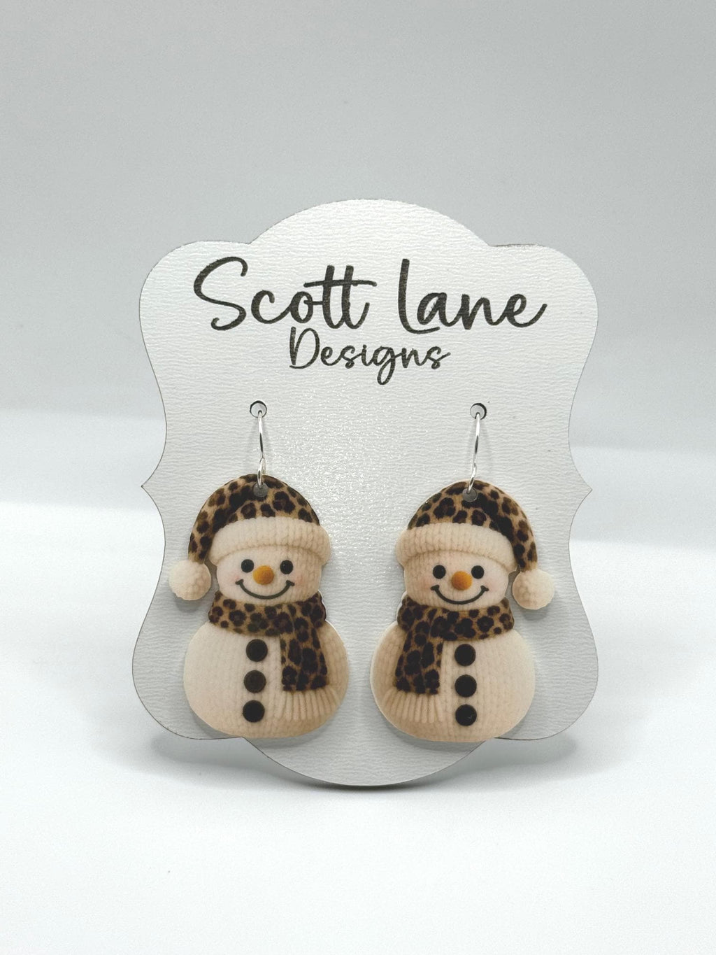 Leopard Print Snowman Christmas Earrings