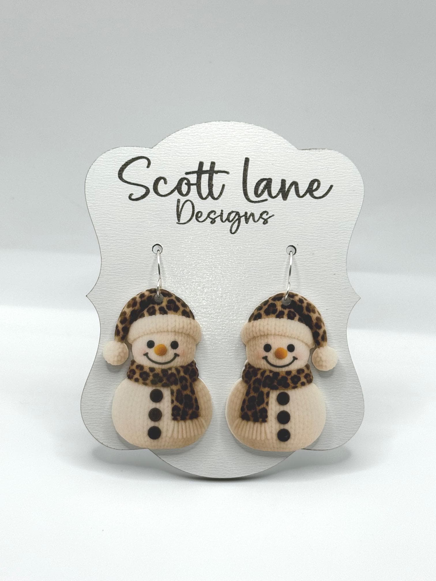 Leopard Print Snowman Christmas Earrings