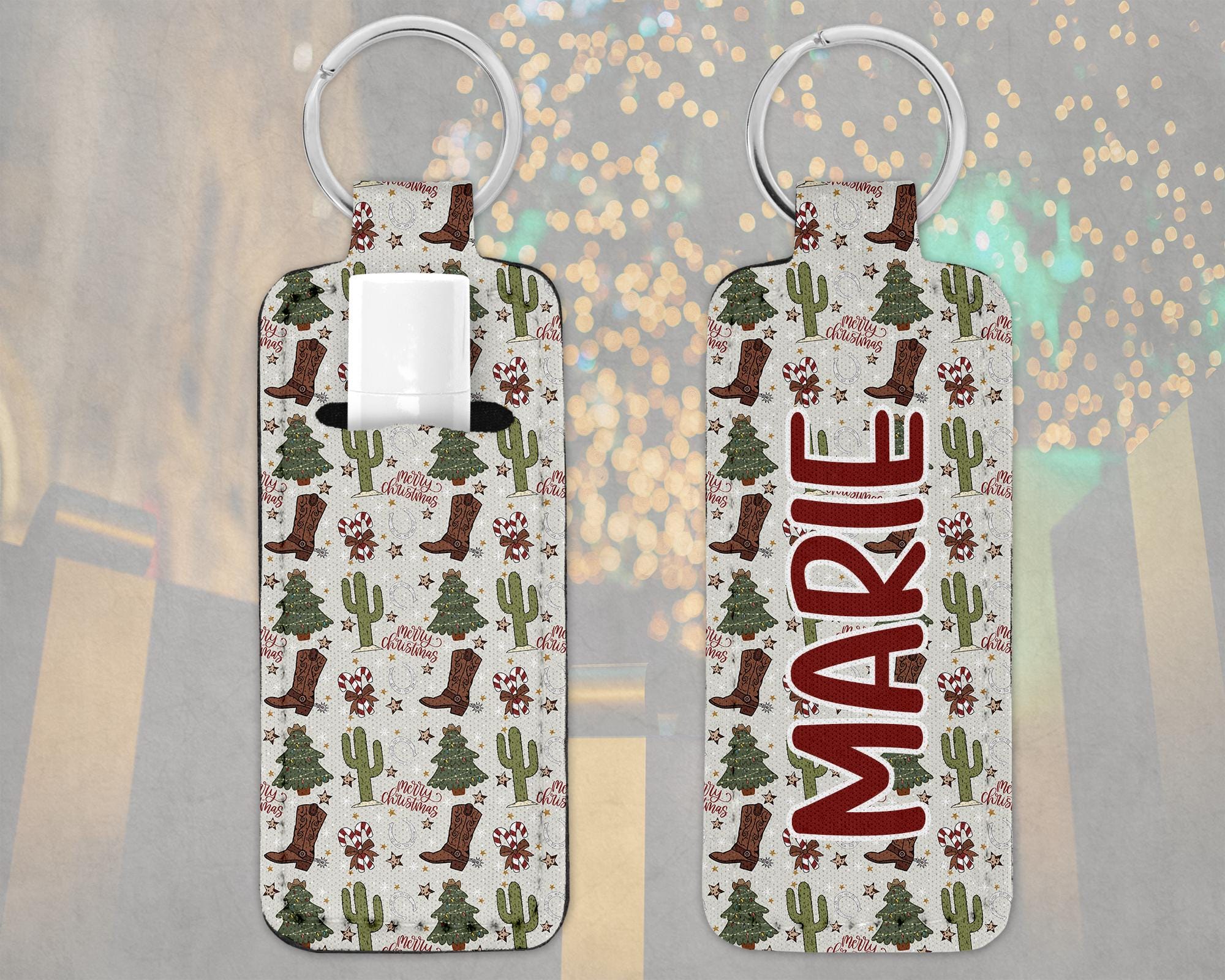 Personalized Country Christmas Lip Balm Keychain