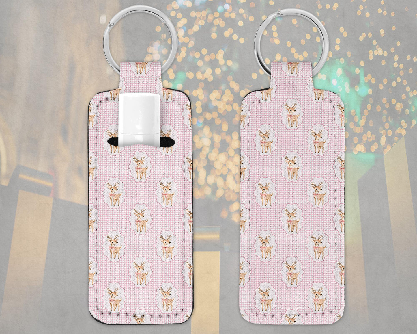 Personalized Girly Reindeer Lip Balm Keychain