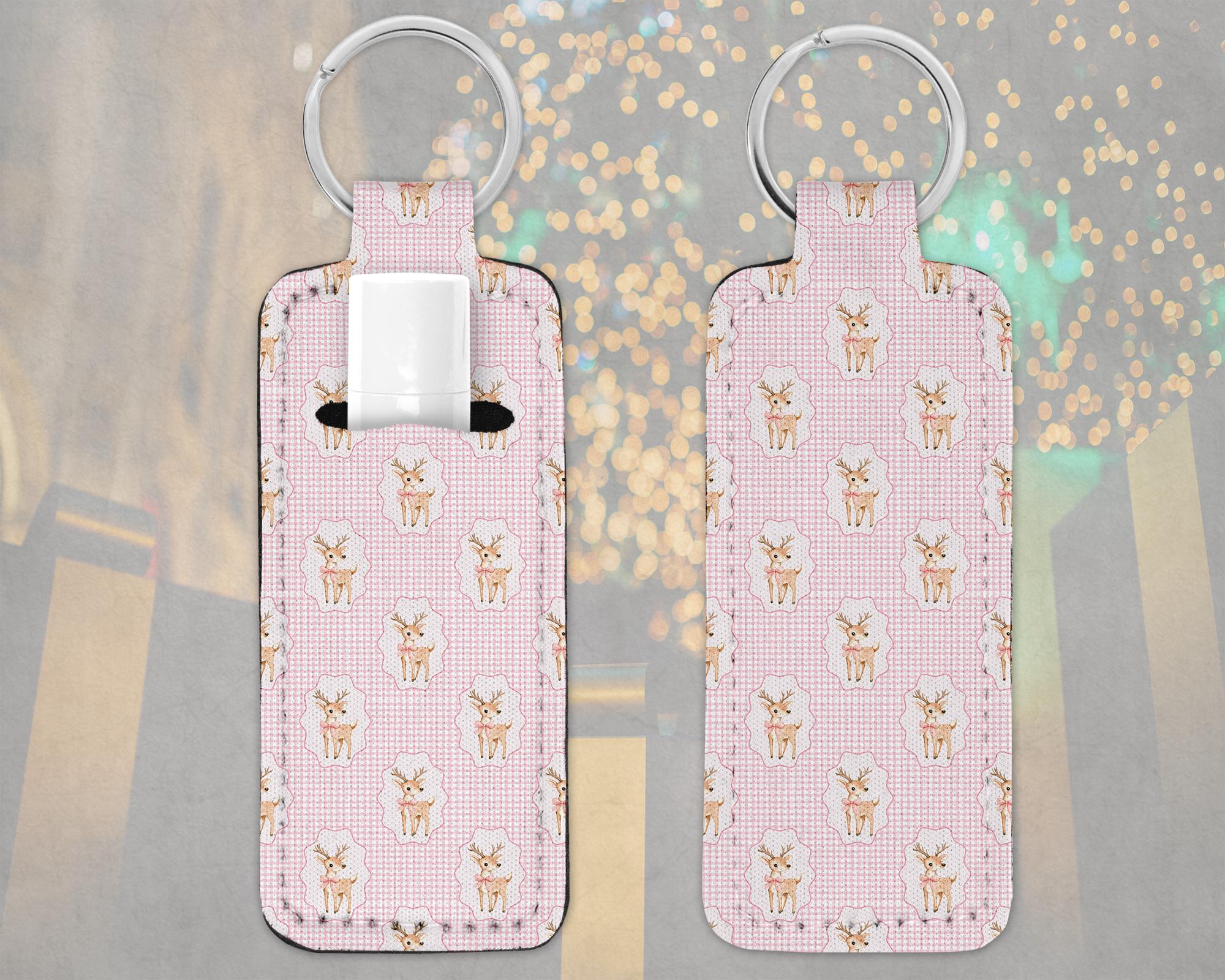 Personalized Girly Reindeer Lip Balm Keychain