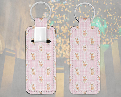 Personalized Girly Reindeer Lip Balm Keychain